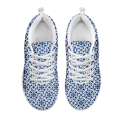 Chinese Luck Symbol Pattern Print White Sneakers