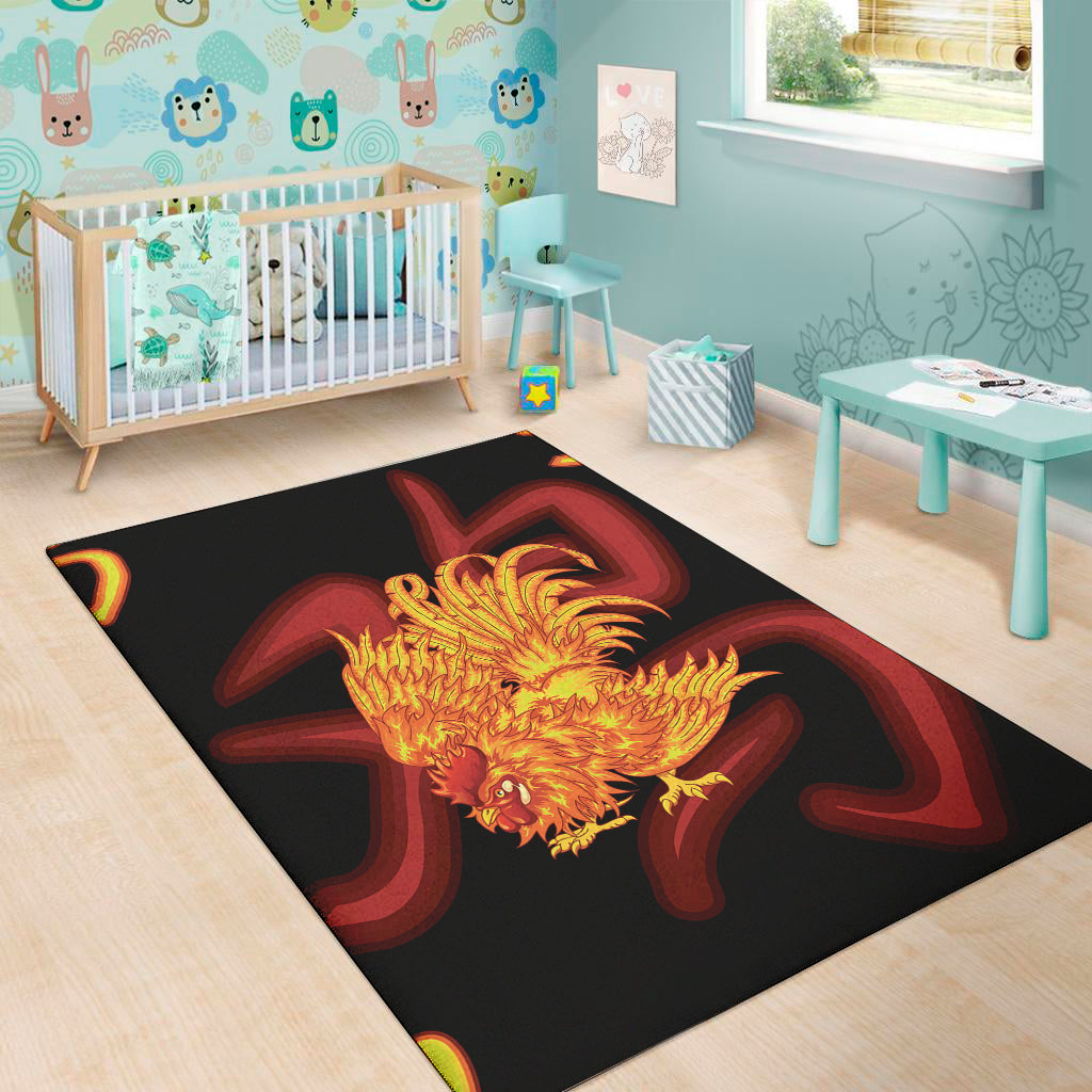 Chinese New Year Rooster Print Area Rug