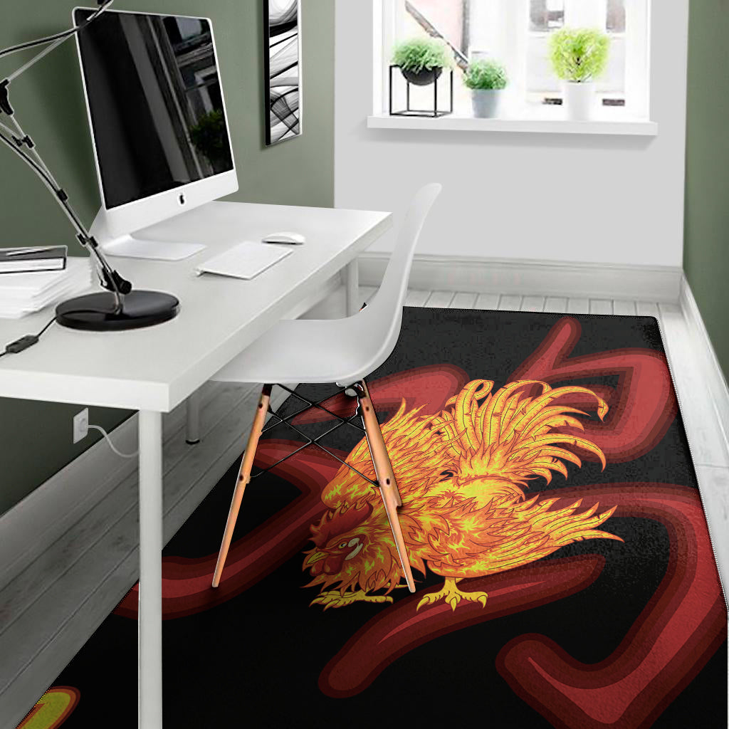 Chinese New Year Rooster Print Area Rug