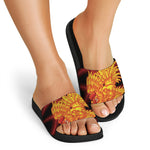 Chinese New Year Rooster Print Black Slide Sandals