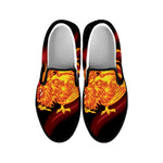 Chinese New Year Rooster Print Black Slip On Shoes