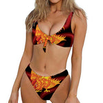Chinese New Year Rooster Print Front Bow Tie Bikini