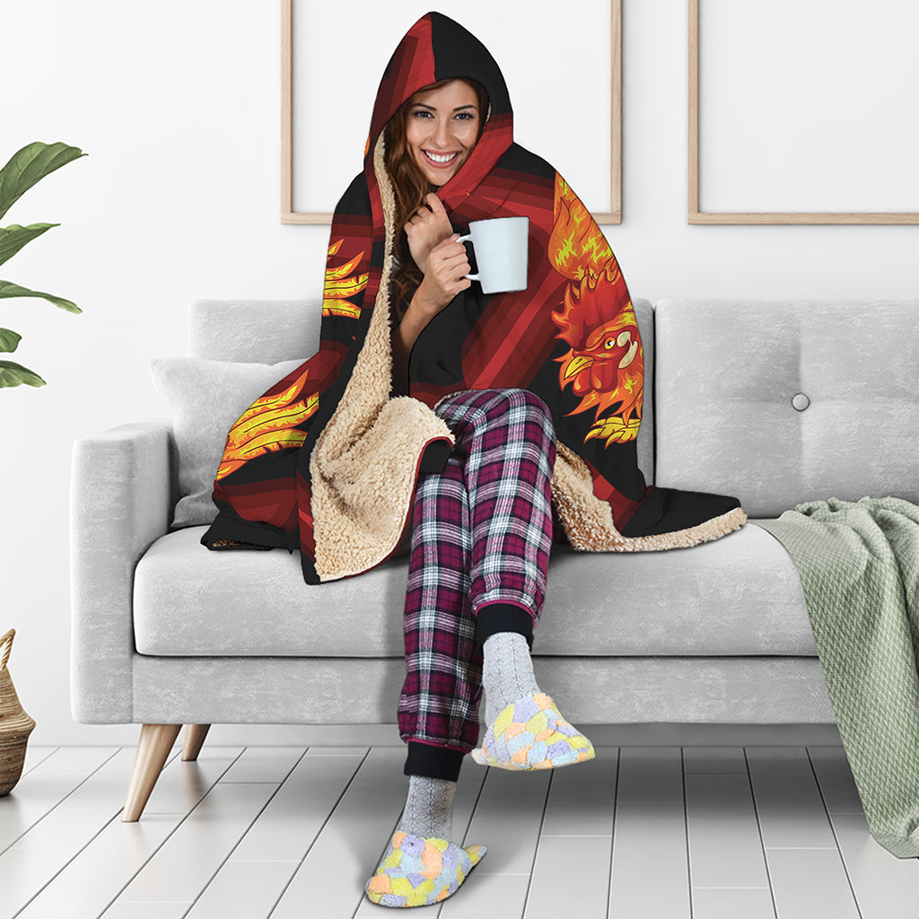Chinese New Year Rooster Print Hooded Blanket