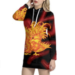 Chinese New Year Rooster Print Pullover Hoodie Dress