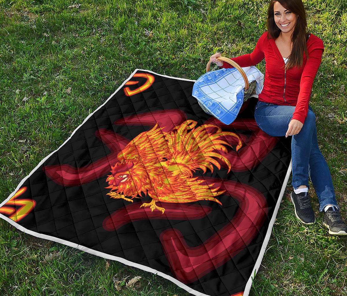 Chinese New Year Rooster Print Quilt