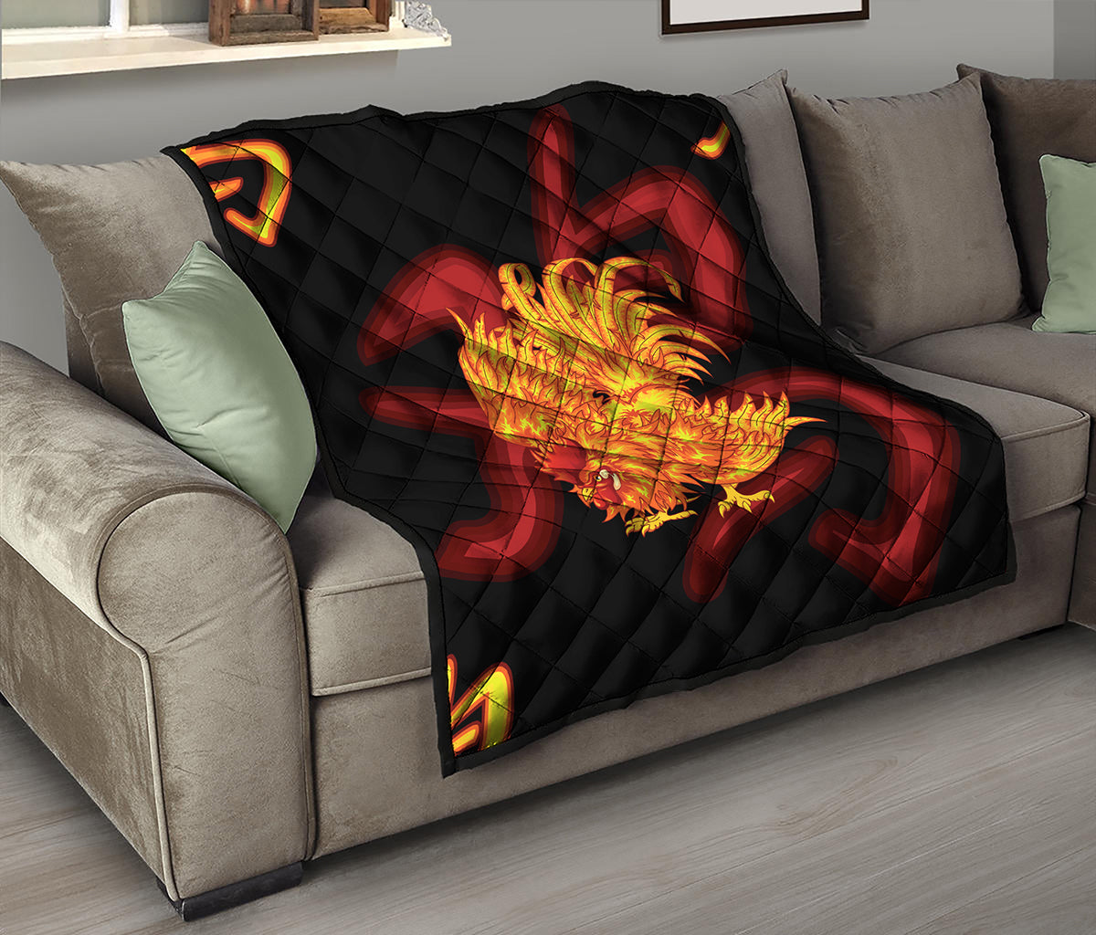 Chinese New Year Rooster Print Quilt
