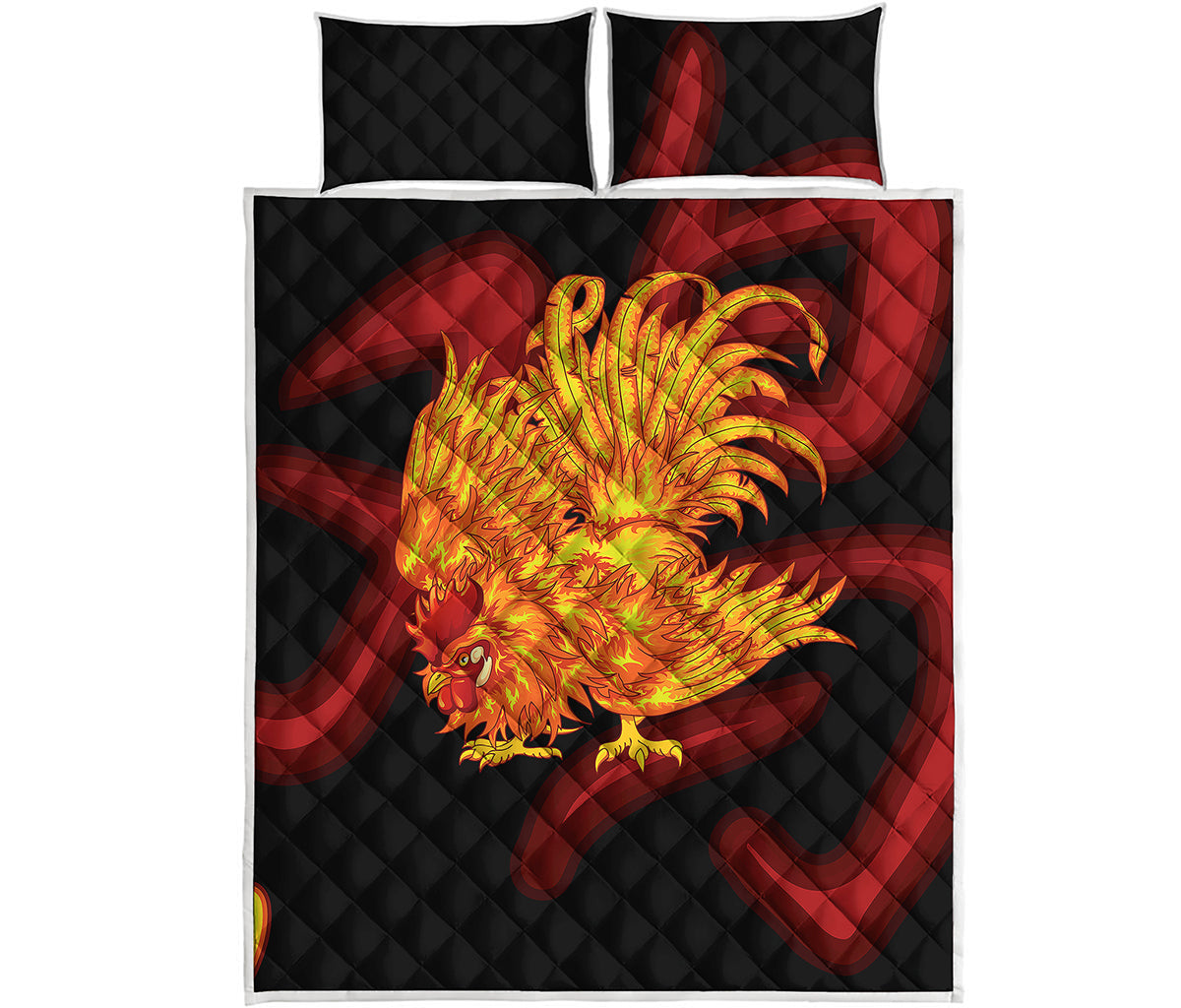 Chinese New Year Rooster Print Quilt Bed Set