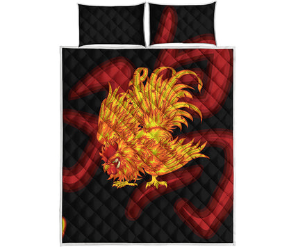 Chinese New Year Rooster Print Quilt Bed Set