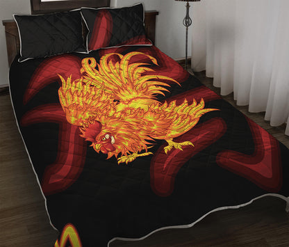 Chinese New Year Rooster Print Quilt Bed Set