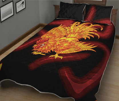 Chinese New Year Rooster Print Quilt Bed Set