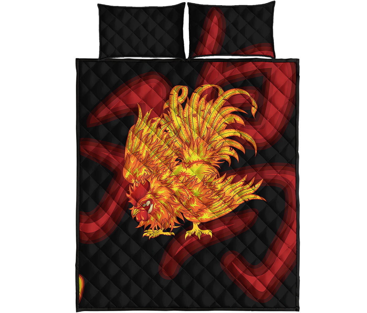 Chinese New Year Rooster Print Quilt Bed Set