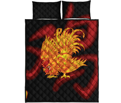 Chinese New Year Rooster Print Quilt Bed Set