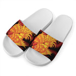 Chinese New Year Rooster Print White Slide Sandals