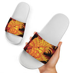 Chinese New Year Rooster Print White Slide Sandals