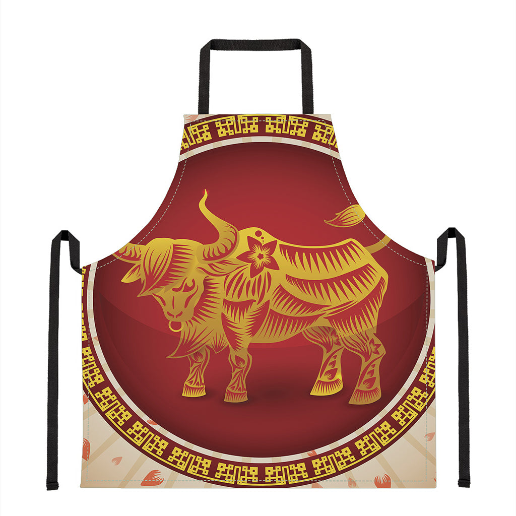 Chinese Ox Zodiac Sign Print Apron