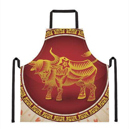 Chinese Ox Zodiac Sign Print Apron