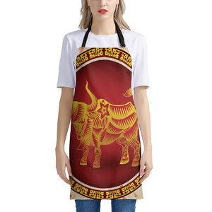 Chinese Ox Zodiac Sign Print Apron