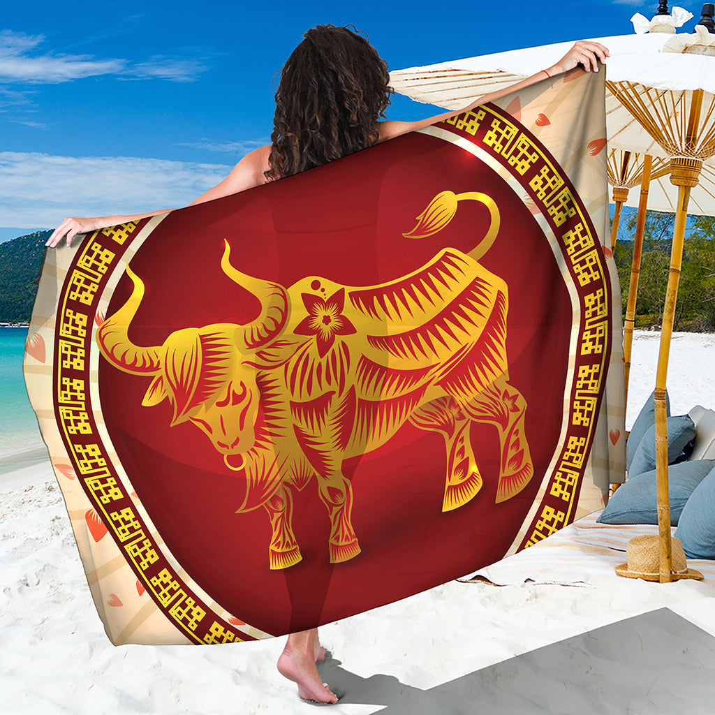Chinese Ox Zodiac Sign Print Beach Sarong Wrap