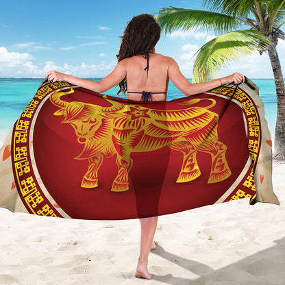 Chinese Ox Zodiac Sign Print Beach Sarong Wrap