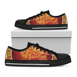 Chinese Ox Zodiac Sign Print Black Low Top Shoes 