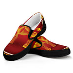 Chinese Ox Zodiac Sign Print Black Slip On Shoes