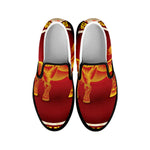 Chinese Ox Zodiac Sign Print Black Slip On Shoes