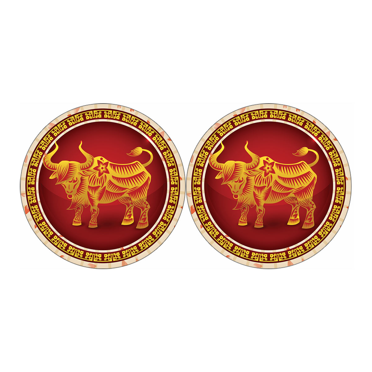 Chinese Ox Zodiac Sign Print Car Coasters