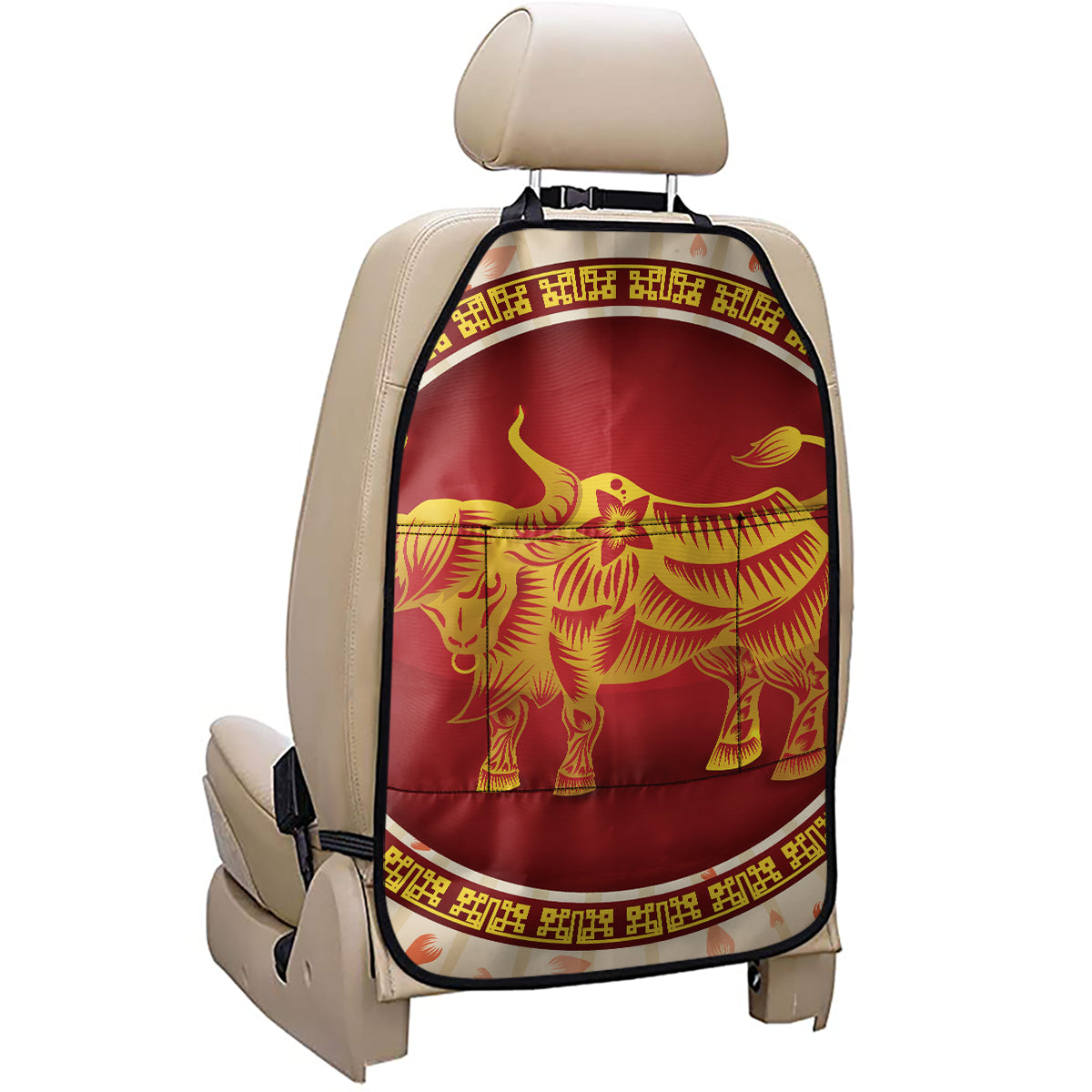 Chinese Ox Zodiac Sign Print Car Seat Organizers