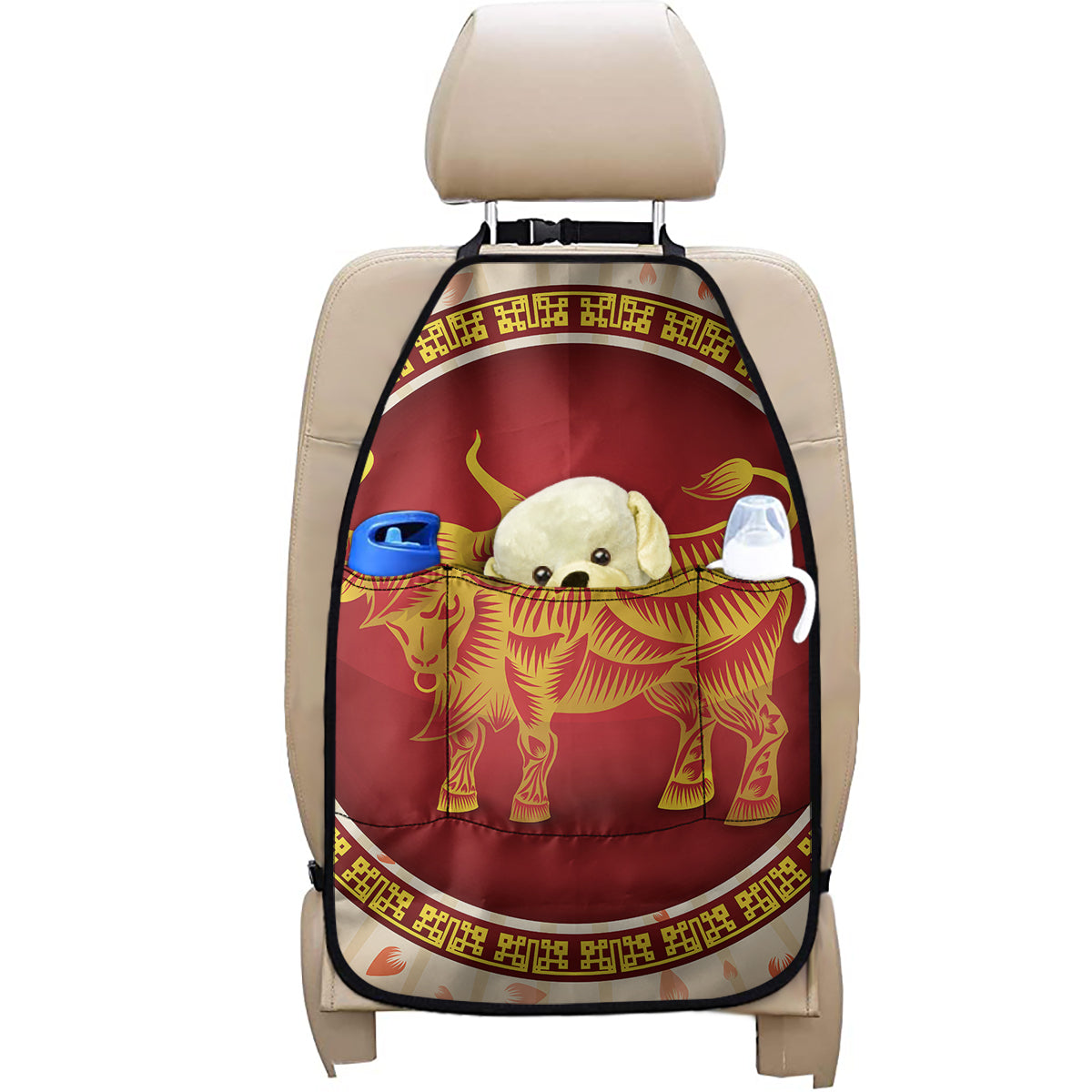 Chinese Ox Zodiac Sign Print Car Seat Organizers