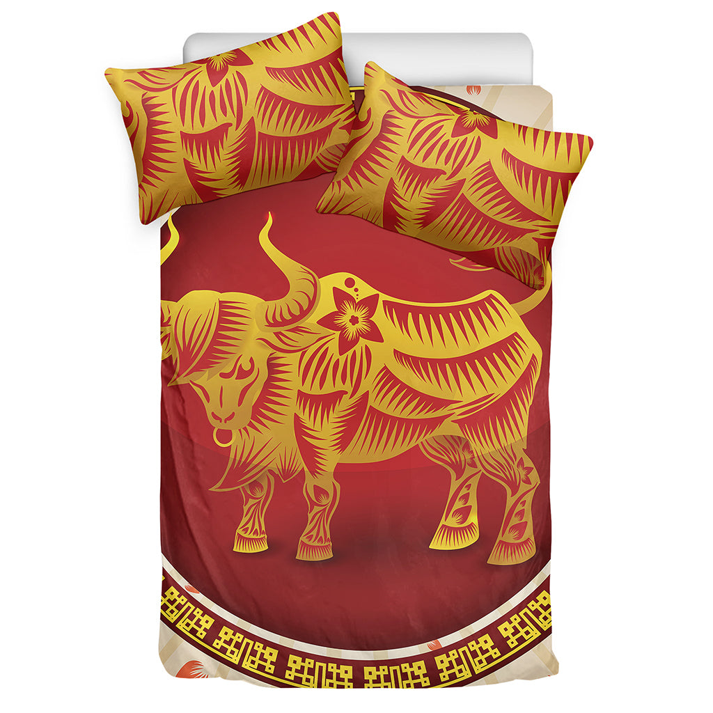 Chinese Ox Zodiac Sign Print Duvet Cover Bedding Set