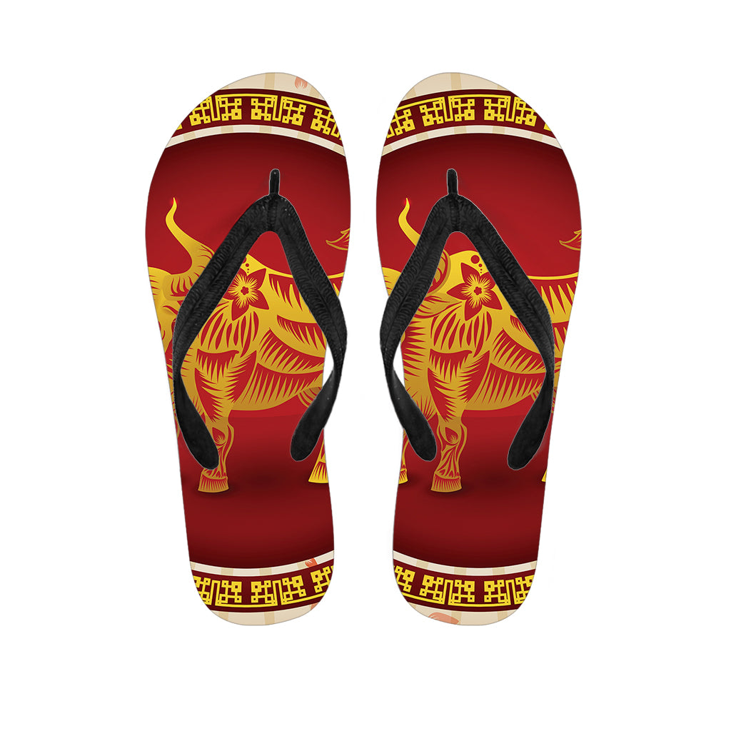 Chinese Ox Zodiac Sign Print Flip Flops