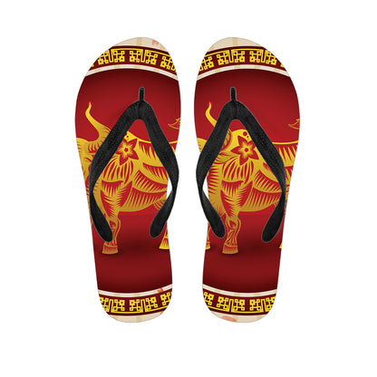 Chinese Ox Zodiac Sign Print Flip Flops