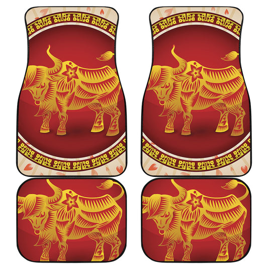 Chinese Ox Zodiac Sign Print Front and Back Car Floor Mats