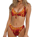 Chinese Ox Zodiac Sign Print Front Bow Tie Bikini