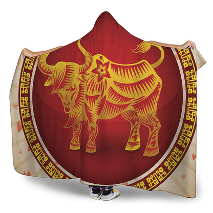 Chinese Ox Zodiac Sign Print Hooded Blanket