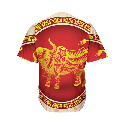 Chinese Ox Zodiac Sign Print Men's Baseball Jersey