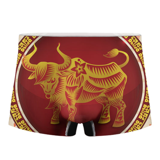 Chinese Ox Zodiac Sign Print Men's Boxer Briefs
