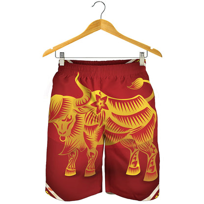 Chinese Ox Zodiac Sign Print Men's Shorts