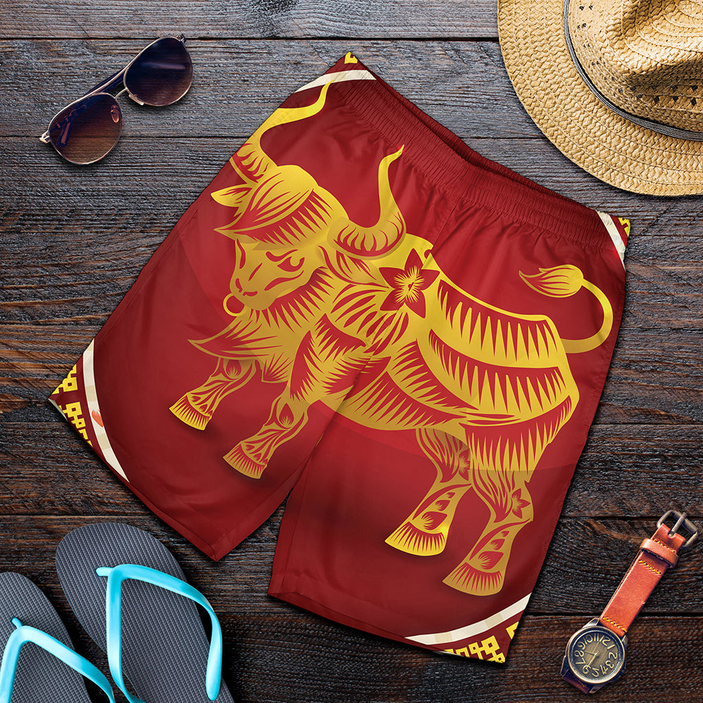 Chinese Ox Zodiac Sign Print Men's Shorts