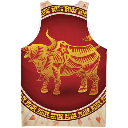 Chinese Ox Zodiac Sign Print Men's Tank Top
