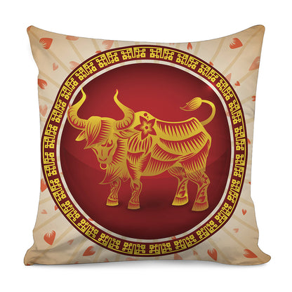 Chinese Ox Zodiac Sign Print Pillow Cover