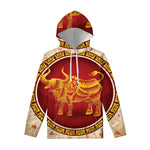 Chinese Ox Zodiac Sign Print Pullover Hoodie