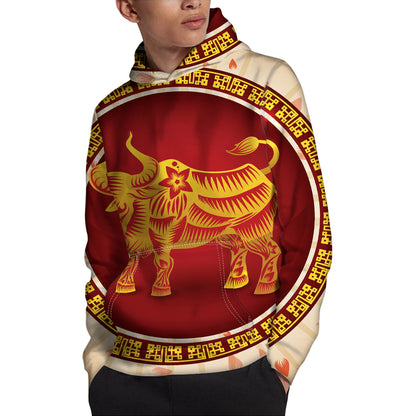 Chinese Ox Zodiac Sign Print Pullover Hoodie
