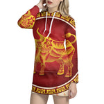 Chinese Ox Zodiac Sign Print Pullover Hoodie Dress