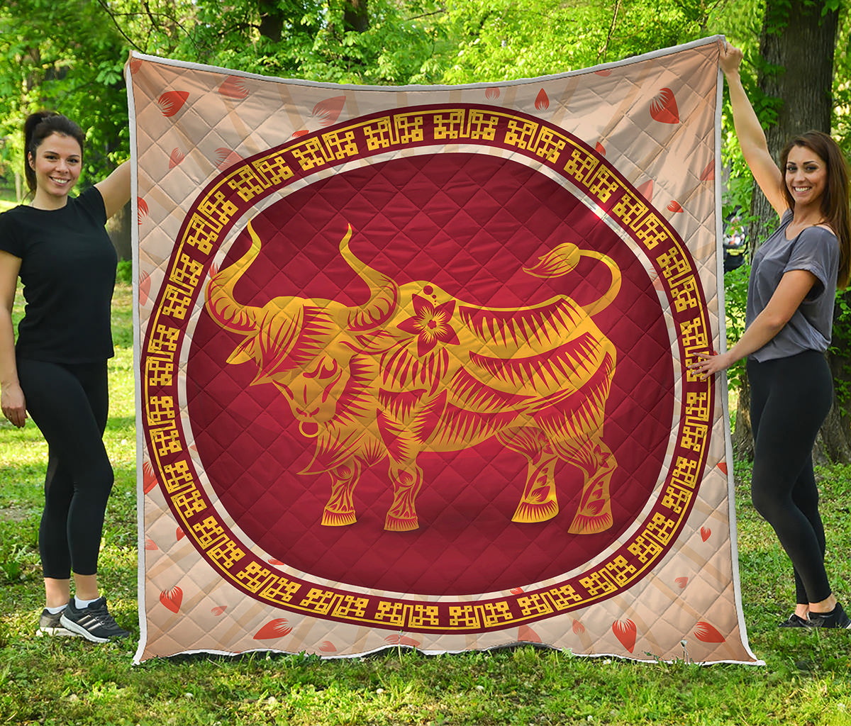 Chinese Ox Zodiac Sign Print Quilt