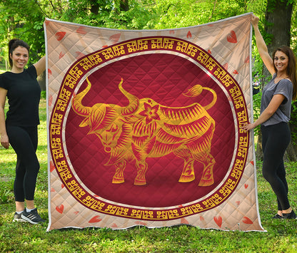 Chinese Ox Zodiac Sign Print Quilt