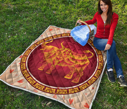 Chinese Ox Zodiac Sign Print Quilt