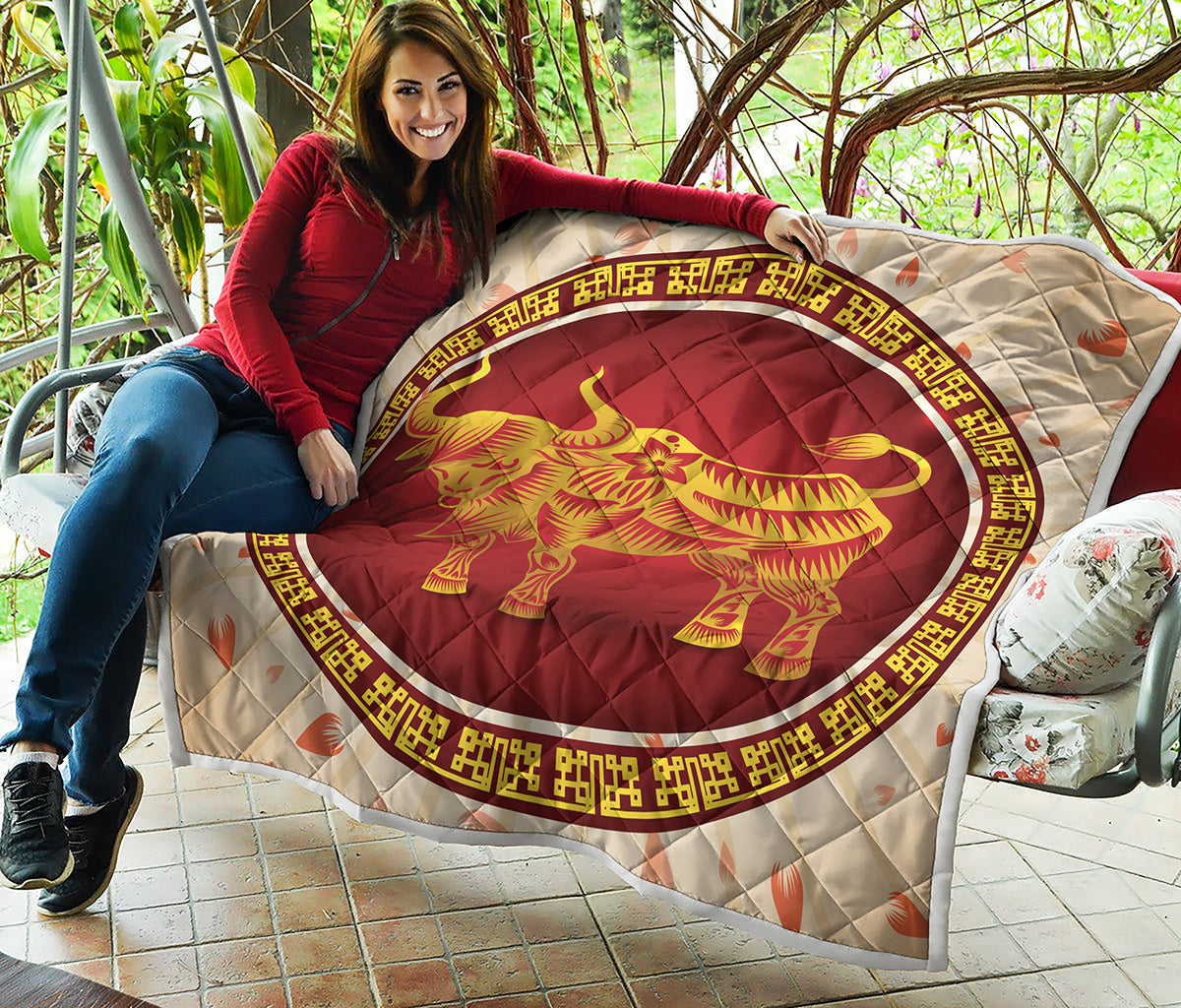 Chinese Ox Zodiac Sign Print Quilt