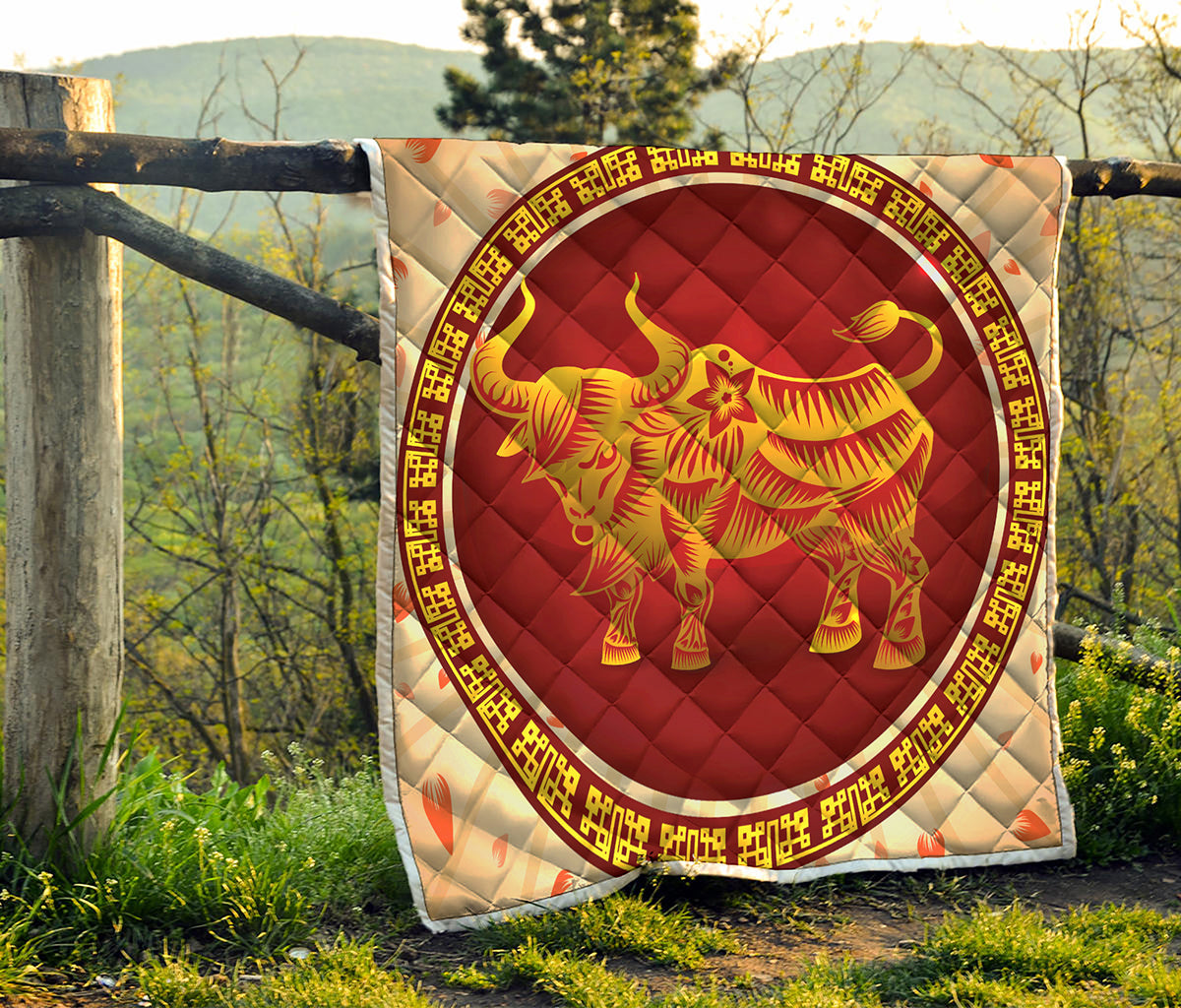 Chinese Ox Zodiac Sign Print Quilt
