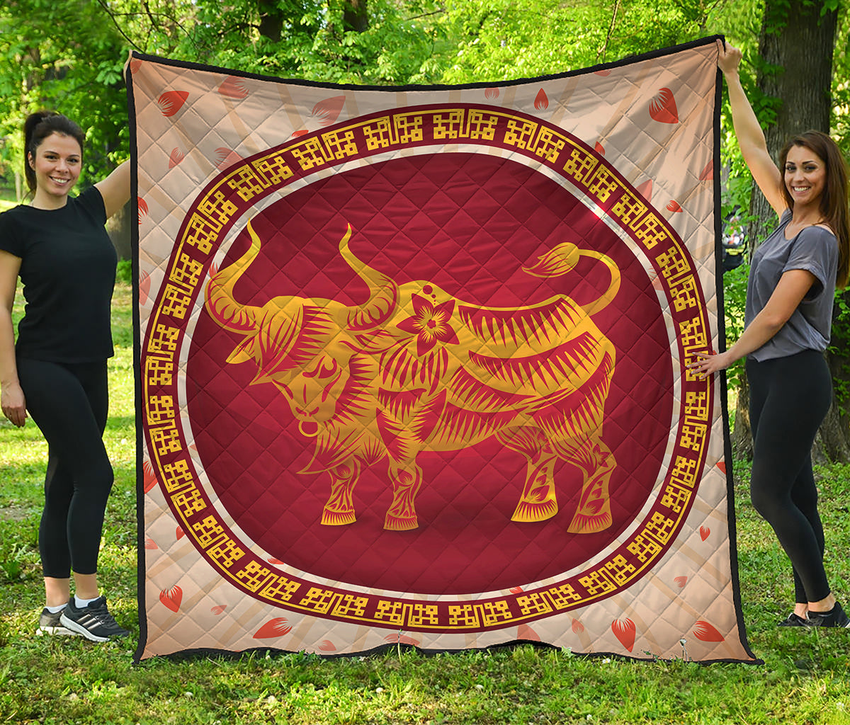 Chinese Ox Zodiac Sign Print Quilt